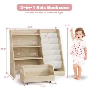 Meubles Montessori en bois, étagère à <span class=keywords><strong>livres</strong></span> <span class=keywords><strong>pour</strong></span> tout-petits avec 5 poches suspendues, étagère à <span class=keywords><strong>livres</strong></span> en bois à 4 niveaux et rangement <span class=keywords><strong>pour</strong></span> jouets avec tiroir amovible - Product Image 2