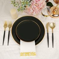 Ensemble de vaisselle jetable en plastique pour fête, assiettes, vaisselle avec bord doré