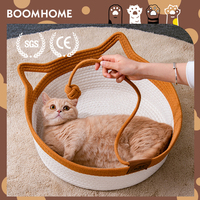 Nid pour chat tissé à grosses mailles, lit pour animaux de compagnie rayé en coton et lin rafraîchissant toutes saisons, tapis de couchage pour chat avec rembourrage en latex pour petits animaux OEM ODM