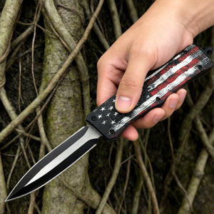 OK-1842 Edc Push Button Templar Knife American USA Flag Cuchillo de bolsillo con mango de aleación de zinc para acampar táctico Caza Supervivencia - Product Image 3