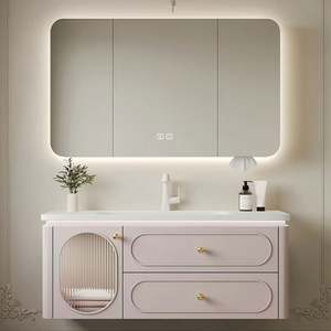 Mueble de Baño Individual de Diseño Personalizado de Alta Gama, Estilo Francés Fresco y Colorido, con Lavabo y Espejo - Product Image 1