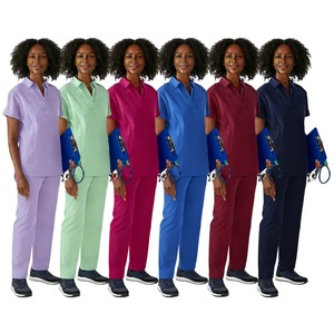 Unisex Hospital Scrub Suit Split Set Rose Red Light Purple Royal Blue Navy Blue Light Green Wine Red HZM-191 Woven Fabric - Product Image 1