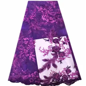 New design embroidery net lace purple color Nigeria fashion style Big lace Hot selling
