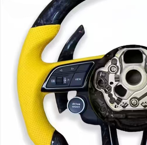 Volante Deportivo en Forma de D de Fibra de Carbono Real y Alcántara, Cosido a Mano en Cuero, Compatible con Modelos Audi B8 B9 A5 TT R8 Q5 Q8 <span class=keywords><strong>S</strong></span> <span class=keywords><strong>Line</strong></span> - Product Image 4