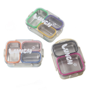 Bencircle B274 Kids Stainless Steel <b>Lunch</b> <b>Box</b> 3 Compartment Leakproof Bento Food Container With Secure Clips For School - Product Image 2