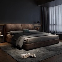 Lit double rembourré moderne italien minimaliste avec cadre en bois et rangement intégré, design oreilles d'éléphant