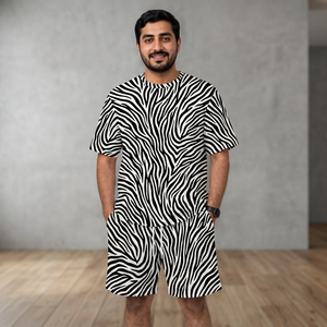 <b>Men</b> Zebra Print Short Sleeve T <b>Shirt</b> set Breathable Knitted Casual O Neck Streetwear Tee Manufacturer Direct Sialkot - Product Image 2