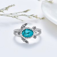 Bijoux fins Bague tortue turquoise naturelle de style océan en argent sterling 925