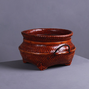<b>Bamboo</b> Woven Storage Basket Round Tung Oil Lacquer Kitchen Food <b>Container</b> Neatening Storage - Product Image 1