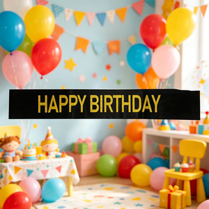 Fascia Nera per Compleanno con Lettere Dorate, Elegante Decorazione per Feste, Confezione da 12 Pezzi - Product Image 5