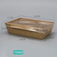 Boîte à lunch à emporter en papier kraft, revêtement de qualité alimentaire jetable résistant à l'huile, boîte à salade avec couvercle en PET, 100 pièces