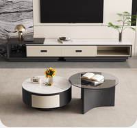 Combinaison Meuble TV et Table Basse en Pierre Frittée Luxe Léger, Rétractable, Style Moderne et Simple, Nouveau Meuble TV Haut de Gamme au Sol