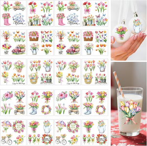 Autocollants DTF UV Vintage Fleurs Printanières 3,5x4,5 Pouces 20 Pièces Étanche PVC/Vinyle Cadeaux Promotionnels Artisanaux - Product Image 2