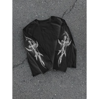 Camiseta Americana Vintage Oscura con Estampado Gráfico Y2K, Manga Larga, Personalizada, Estilo Urbano, Moderna, Holgada, para Hombre