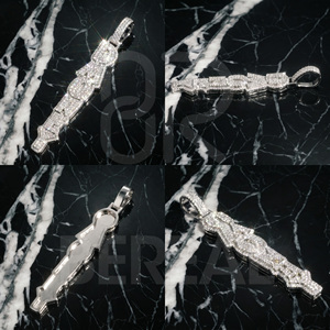 Pendentif personnalisé pour homme avec nom vertical 3D en moissanite VVS, testée comme un diamant, style hip-hop, serti de diamants ronds, bijoux - Product Image 2