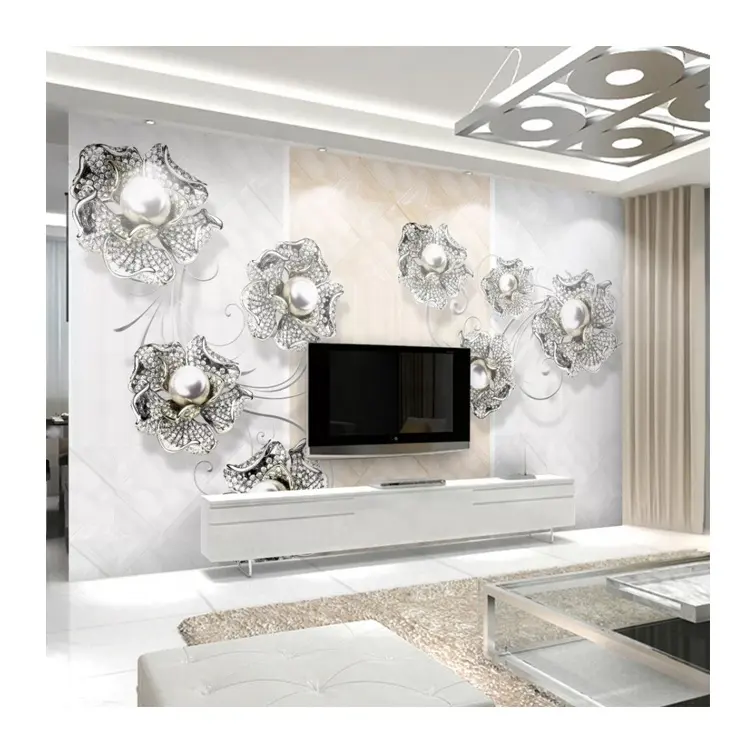 Zhihai papel de parede em relevo com flor de metal 3d, fundo de joias, bolsa de diamante, papel de parede de veludo