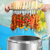 Barbecue au charbon de bois sans fumée à montage facile avec 20 brochettes, en acier inoxydable, compact pour balcon et terrasse