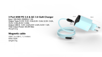 Nouveau chargeur mural 65W GaN PD 3 ports A+2C 2026, ignifuge, charge rapide