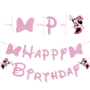<span class=keywords><strong>Minnie</strong></span> Bow thème <span class=keywords><strong>joyeux</strong></span> <span class=keywords><strong>anniversaire</strong></span> fête décoration fournitures paillettes guirlande papier bannière bruant - Product Image 5