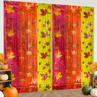 Dekorasi Dinding Tirai Rumbai Foil Daun Maple Merah Oranye & Kuning untuk Pesta Thanksgiving