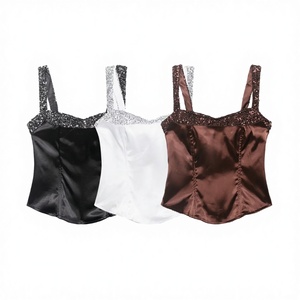 TAOP&ZA 2026 Spring/Summer New Women's Vintage Short Woven Pure Sleeveless Slim Fit <b>Sequined</b> <b>Bandeau</b> Camisole 8074 - Product Image 2