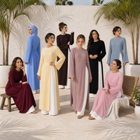 Setelan Abaya Muslim Wanita Timur Tengah Mexizo, Dua Potong, Atasan Lengan Panjang dengan Belahan Kiri, Celana Panjang Polos dan Lebar untuk Wanita