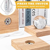Base lumineuse LED en bois avec câble USB et interrupteur, support d'affichage carré à 3 couleurs réglables pour boule de cristal, art en verre, bijoux