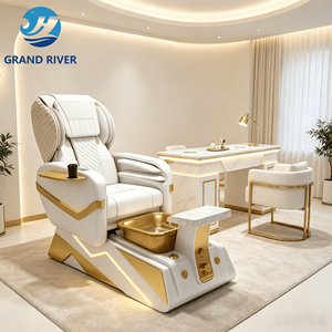 Sillón de Pedicura Profesional de Lujo, Eléctrico, <span class=keywords><strong>con</strong></span> <span class=keywords><strong>Masaje</strong></span>, Dorado y Blanco, para Lavado y Remojo de Pies - Product Image 1