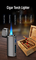 Briquet à triple flamme pour cigares, torche au butane coupe-vent avec perforateur intégré, allumage électronique en alliage de zinc