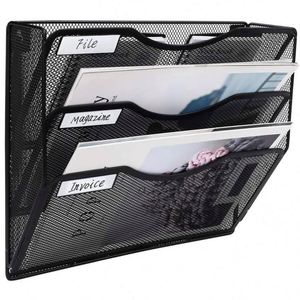 Metal 3-Pocket Mesh Wall <b>File</b> Holder <b>Organizer</b> Office Hanging <b>File</b> Folder Magazine Rack for Organizing Your Office Space - Product Image 1