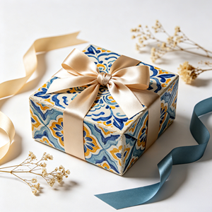 Nœud en satin bleu vintage à motif floral, prêt à l'emploi, pour décoration de mariage côtier, boîte cadeau style chinois, ornement floral extérieur - Product Image 2