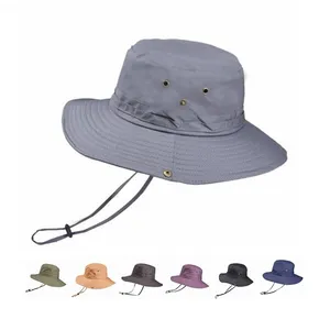 Cappello da pescatore personalizzato da pesca nella giungla estiva in bianco con Logo stampato in tinta unita alla moda con Logo personalizzato