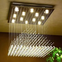 Suspension Chandelier en Cristal Moderne Simple en Acier Inoxydable pour Salon Résidentiel
