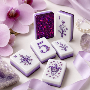 Ensemble de tuiles de mahjong de luxe personnalisées en gros, couleur violet pailleté, ensemble de mahjong américain floral de qualité supérieure pour cadeaux - Product Image 2