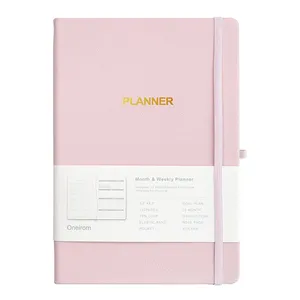 Agenda personalizada sin fecha, cuaderno negro de cuero PU, tapa dura, encuadernación de costura, diario de regalo