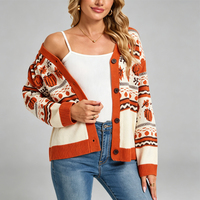 Nouvelle Collection Automne Hiver 2026 – Cardigan en Tricot Jacquard Citrouille Halloween pour Femme, Style Européen et Américain, Vente Directe Usine, Personnalisation OEM ODM