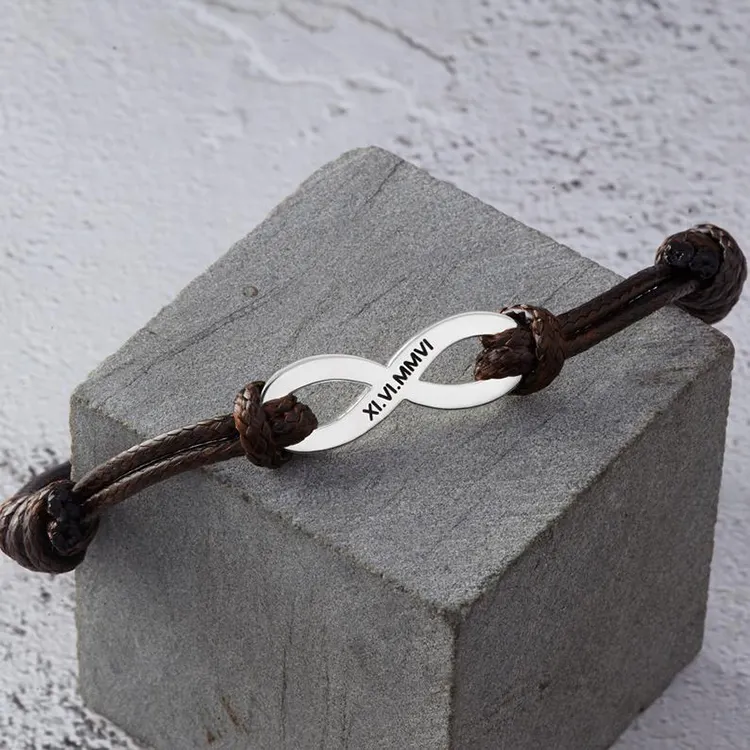 fashion bracelets custom engraved statement brown black leather infinity bracelet for man women gift adjustable length