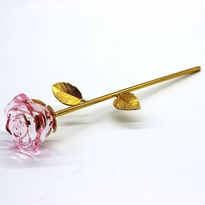 Gold Plated Modern Art Crystal Rose Flower Ornament with Stand - Ideal Gift for Valentine's Day and Romantic Occasions - Product Image 1