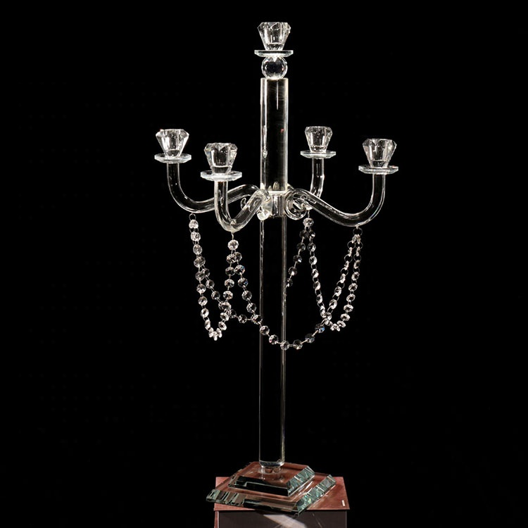 MH-Z116 New style crystal wedding centerpieces 5 arms crystal candelabra with chains parts