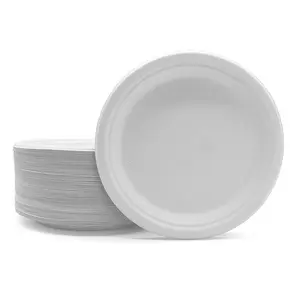 Customizable 9" Sturdy Microwavable Eco Sugarcane Bagasse Biodegradable Paper Plates Bulk Disposable Plates 9 Inch