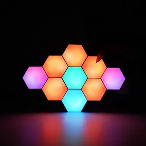 Luz hexágonal inteligente de led rgb quantum, luz hexagonal modular remota + app controlado + interruptor botão 3 em 1 modelo JE-Q07