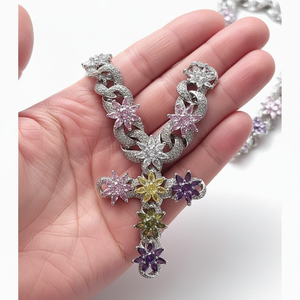 สร้อยคออินฟินิตี้ครอสติช VVS เพชรโมอิสซาไนต์เสน่ห์ดอกไม้สำหรับงานแต่งงานครบรอบปาร์ตี้ของขวัญฮิปฮอป - Product Image 1