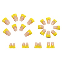 Lot de 24 faux ongles détachables jaunes style français, motif ciel étoilé, best-seller transfrontalier