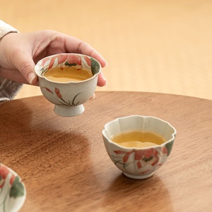 Caramel Hand-painted Drama Lotus Cup Ceramic Household Tea Tasting Cup Kung Fu Tea Set Tea Cup Gold Painting Coarse Pottery - Product Image 1
