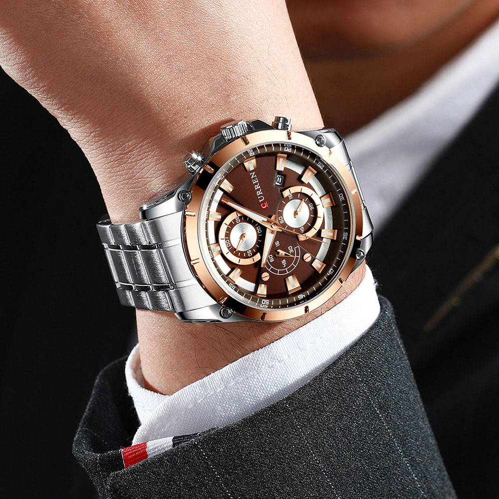 Orologio Uomo Curren Multi Fuso Orario - Quadrante 48mm, Acciaio, Quarzo Giapponese, Oro 8360 - 3