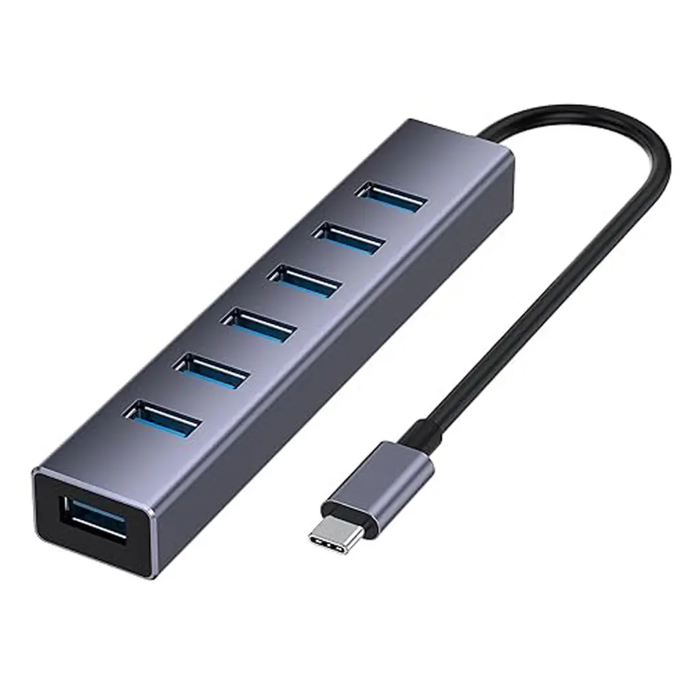 USB Hub 3.0 5 Gbps para laptop, extensor multi-expansor tipo C com 7 portas, divisor de transferência rápida de dados, unidade flash, impressora e HDD móvel