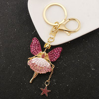 Porte-clés de luxe en alliage avec strass et cristal, motif Fille de ballet, Fée papillon, style Fashion Angel, breloque de sac à main