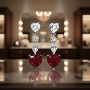 Pendientes elegantes con forma de corazón y cristales para mujer, joyería romántica con diamantes de imitación rojos para boda, accesorios de moda con engaste de garra - Product Image 2