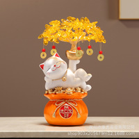 Nouvelle Décoration Créative en Résine Époxy : Chat Porte-Bonheur Sculpté, Sac d'Argent et Arbre de la Fortune pour Salon, Entrée, Meuble TV, Bureau