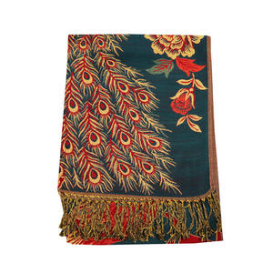 マルチカラースカーフピーコックフェザーショール豪華な2層ジャカードビッグペイズリーパシュミナショール - Product Image 5